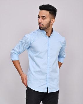 mandarin-collar slim fit shirt