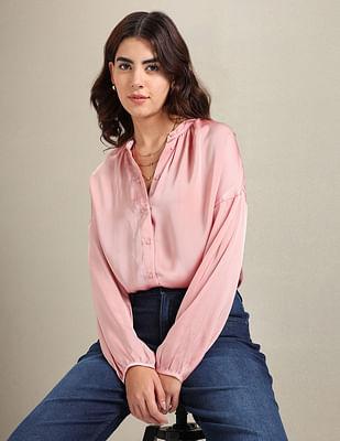 mandarin collar solid shirt