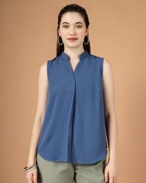 mandarin collar top with sleeves