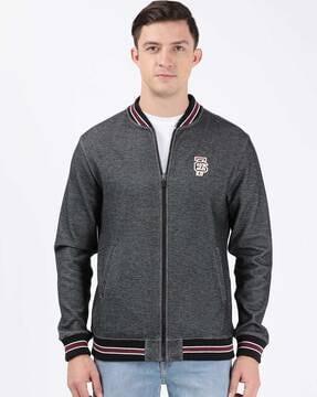 mandarin collar zip front jacket