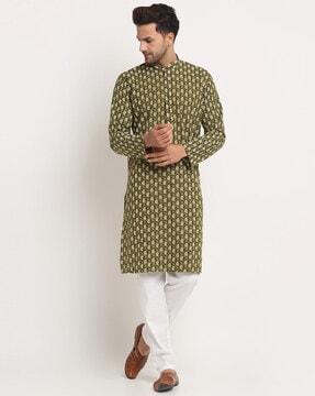 mandarin collared indian pattern long kurta