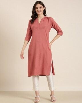 mandarin collared knee length straight kurta