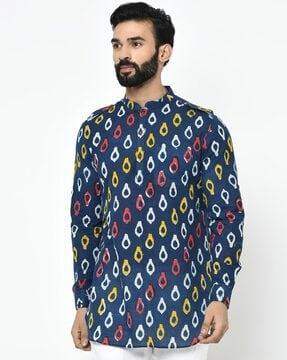 mandarin neck geometric short kurta