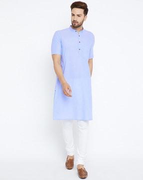 mandarin-neck long kurta with patch pocket