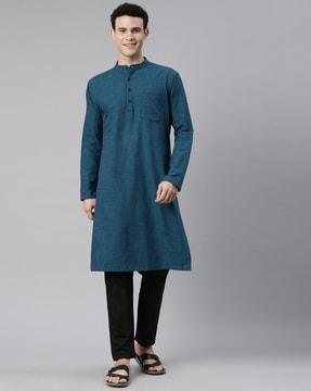 mandarin neck long kurta with patch pocket