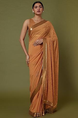 mandarin orange embroidered saree set