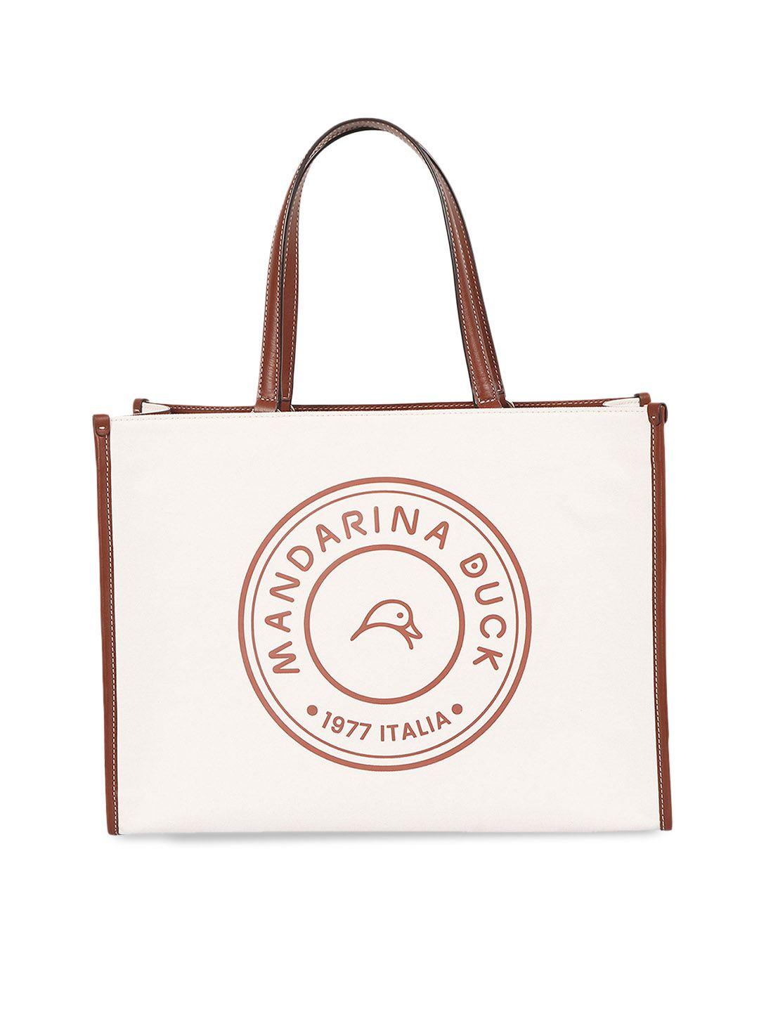 mandarina duck brand logo printed structured tote bag