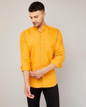 mandarincollar patch-pocket shirt