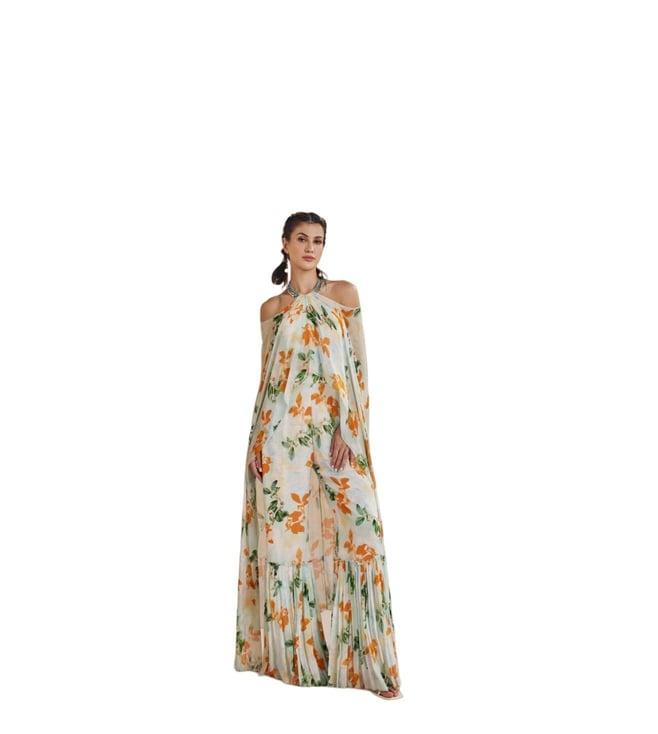 mandira wirk sage canna floret story of love chiffon printed halter neck jumpsuit