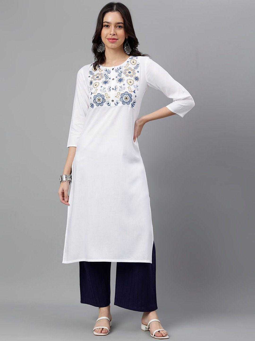 mandvi women floral yoke design thread work kurta