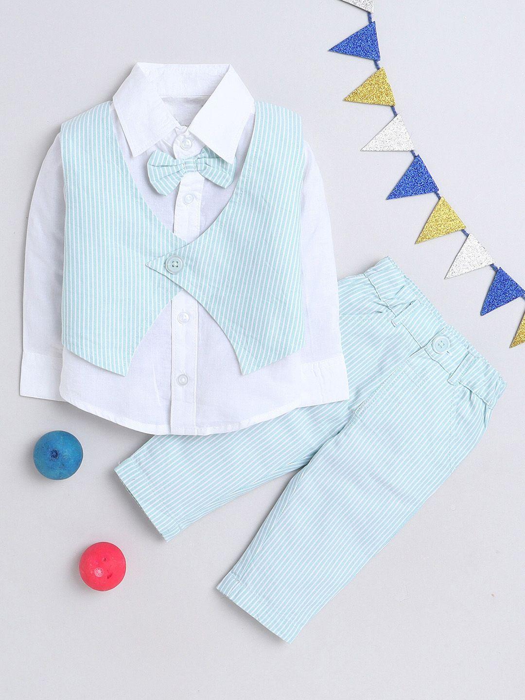 manet boys striped shirt collar pure cotton shirt & trousers with waistcoat