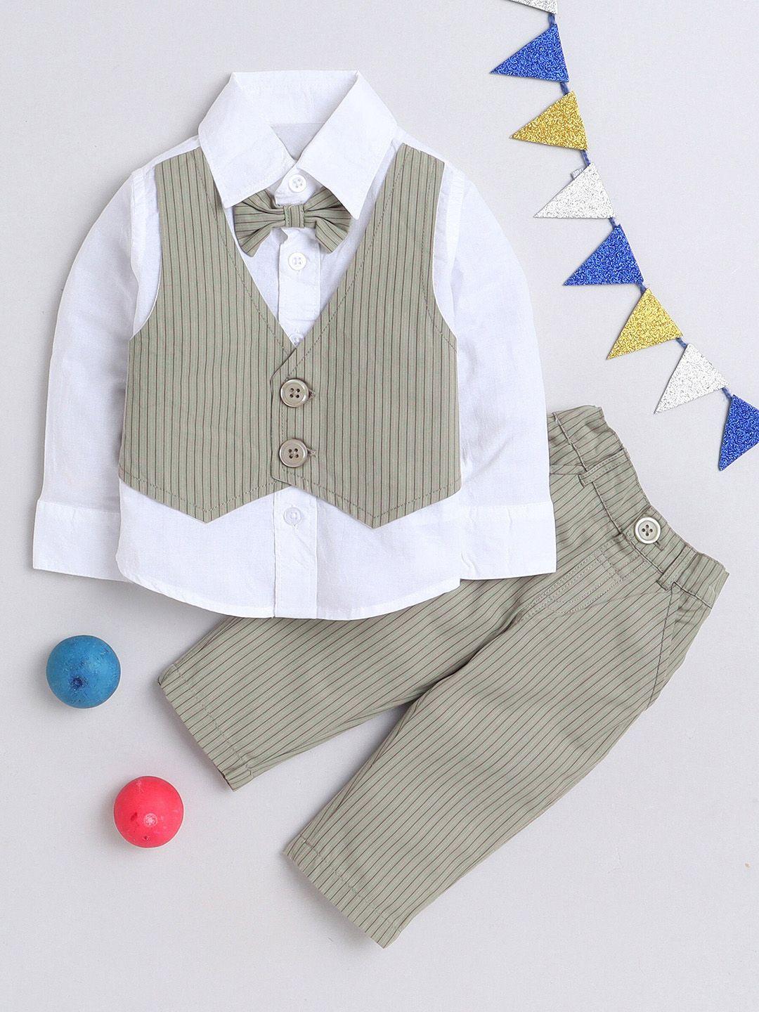 manet boys striped pure cotton shirt with trousers & waistcoat