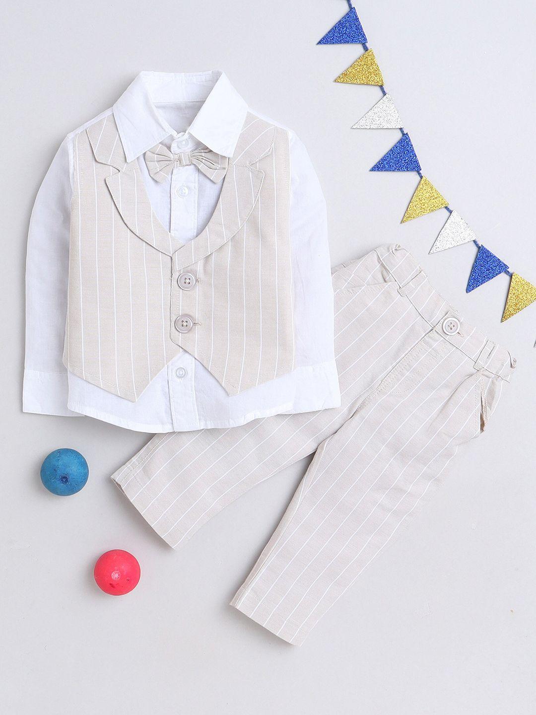 manet boys striped shirt collar pure cotton shirt & trousers with waistcoat