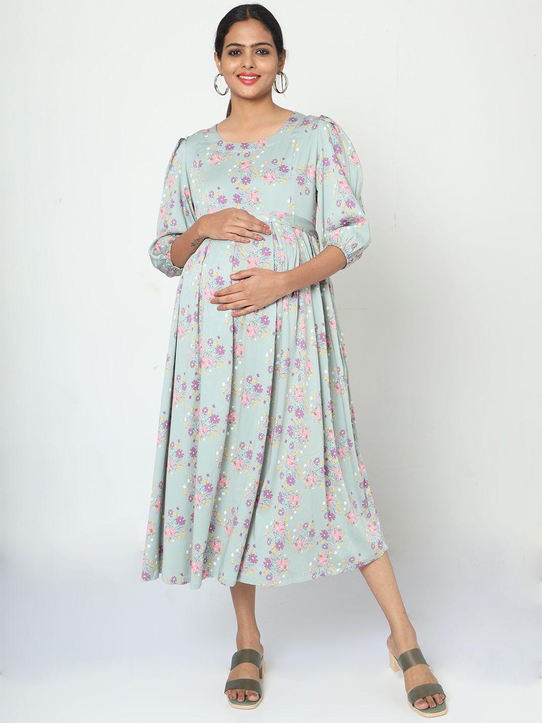 manet floral print fit & flare cotton maternity midi dress