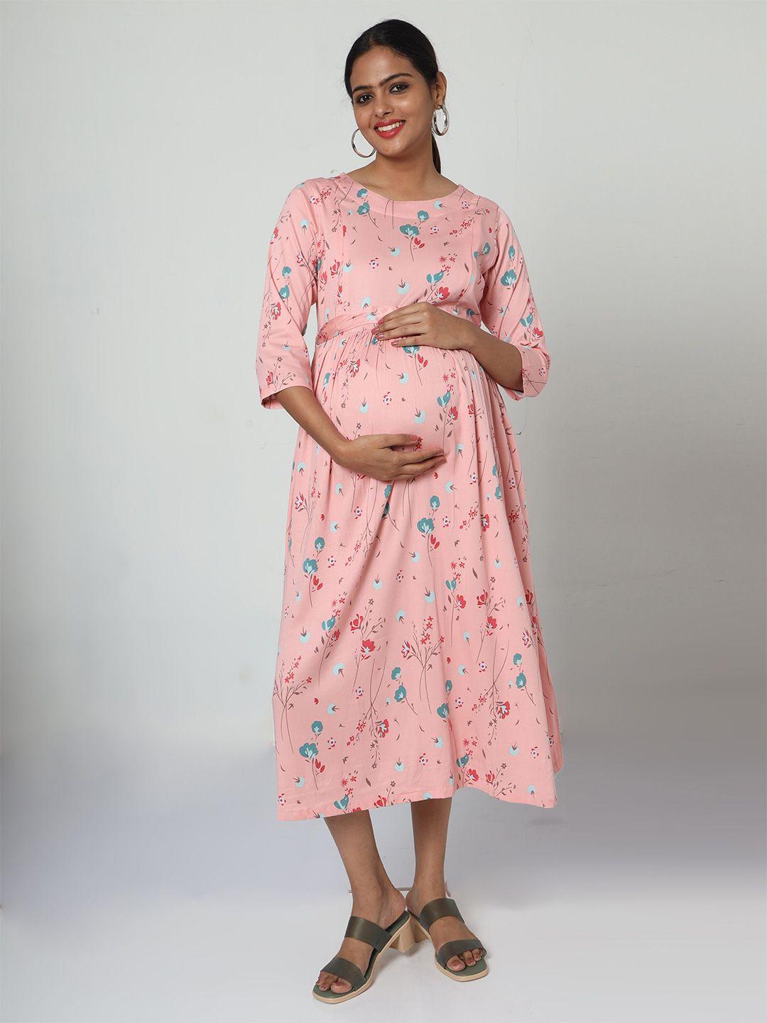 manet floral print fit & flare cotton maternity midi dress