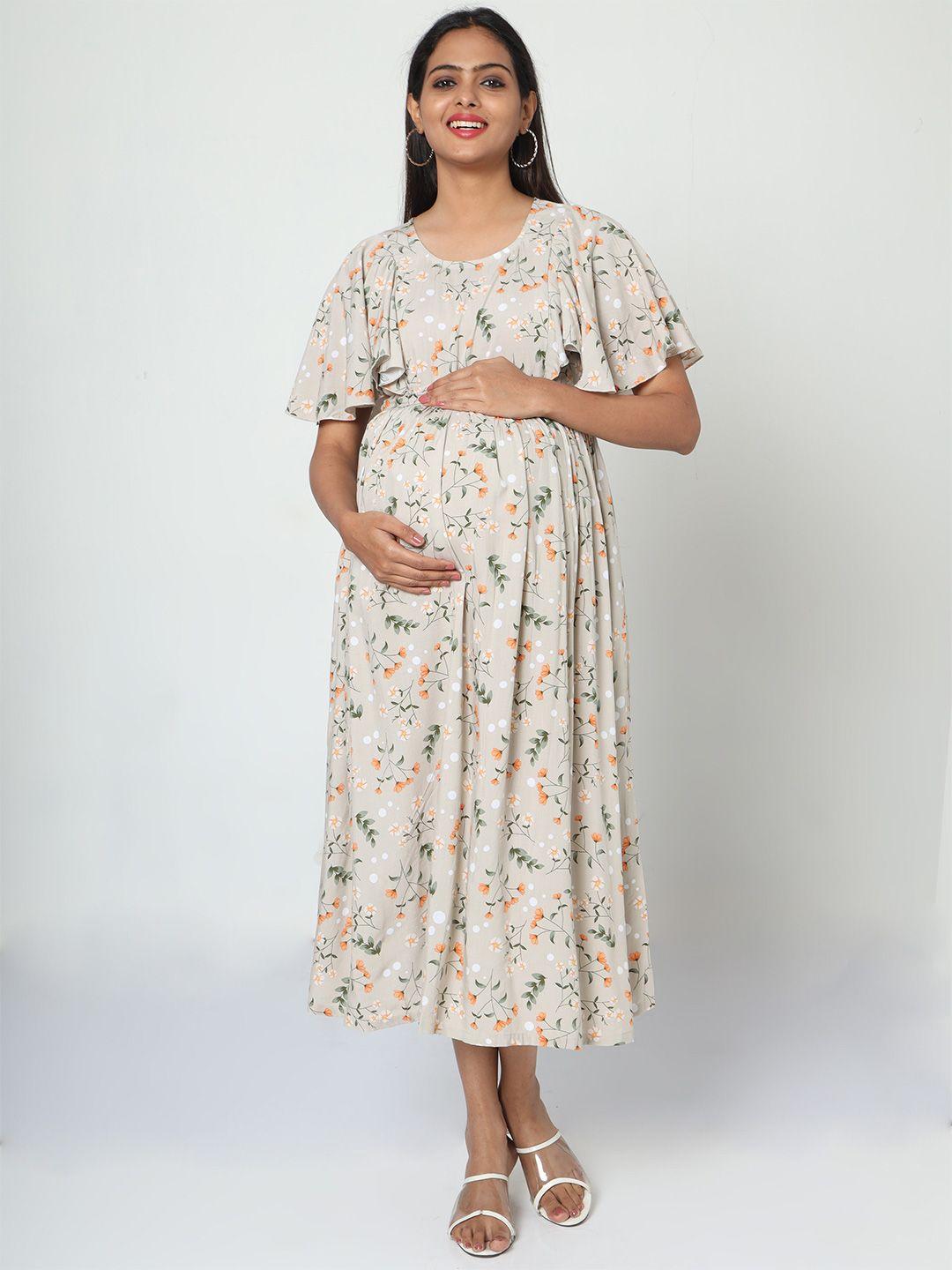 manet floral printed flared sleeves cotton maternity and feeding  midi dress