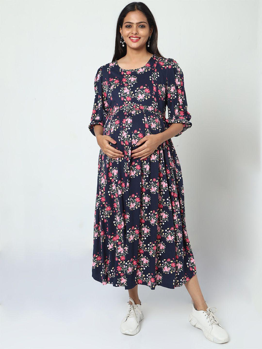 manet floral printed maternity cotton a-line midi dress