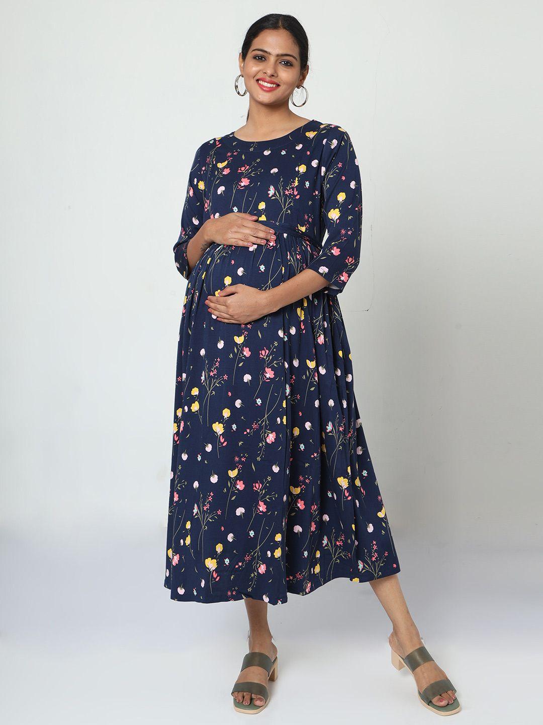 manet floral printed maternity cotton a-line midi dress