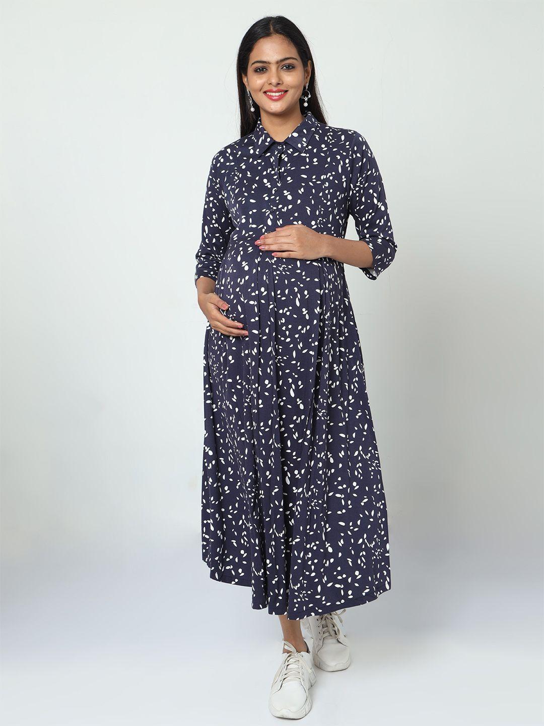 manet printed maternity cotton a-line midi dress