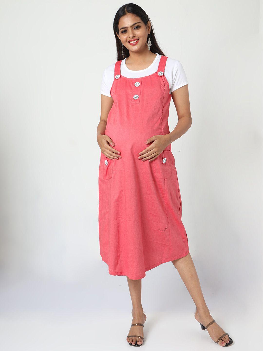 manet shoulder strap cotton maternity and feeding pinafore midi dress