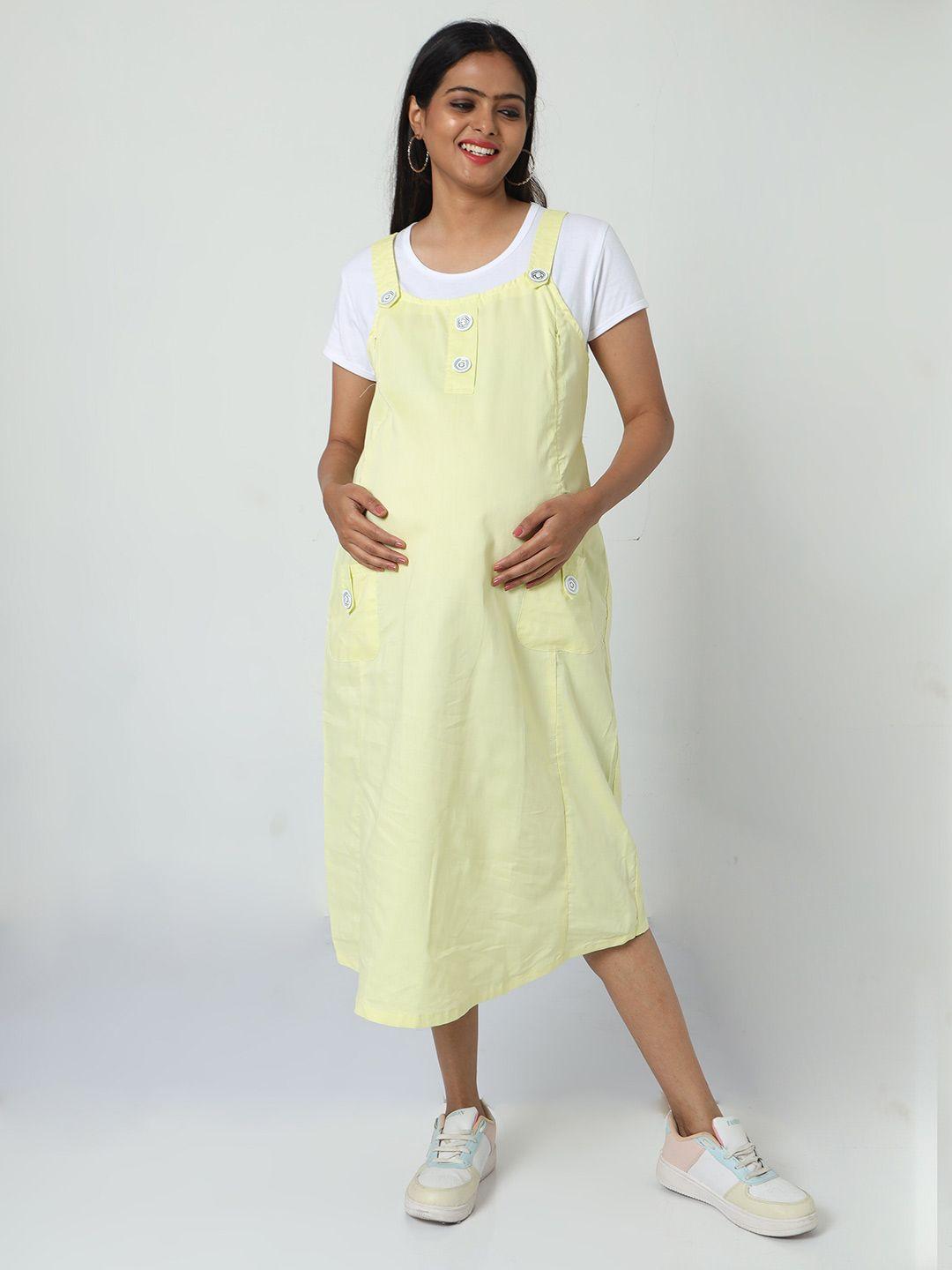 manet shoulder straps cotton maternity pinafore midi dress