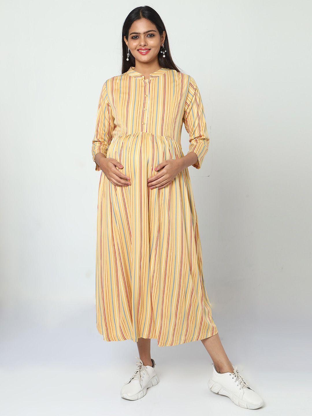 manet striped fit & flare cotton maternity midi dress