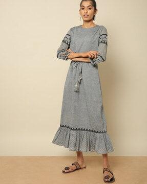 mangalgiri cotton sheath dress with drawstring waist