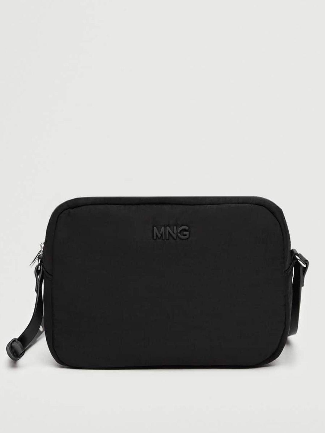 mango black solid structured sling bag