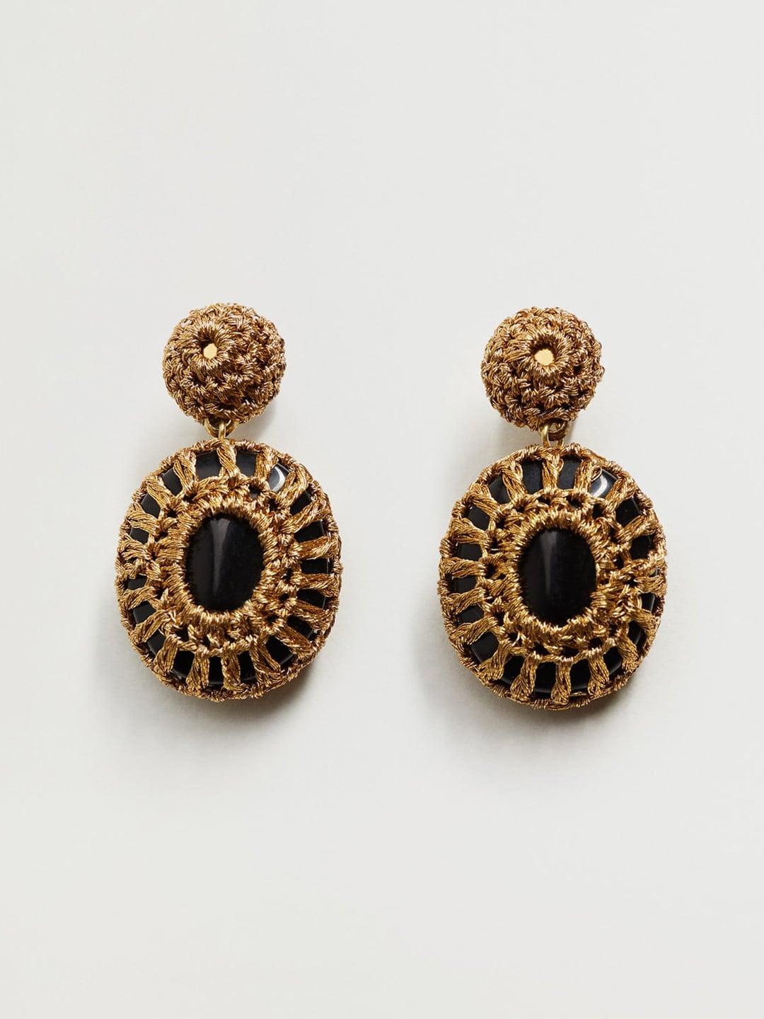mango brown & black beaded oval drop earrings