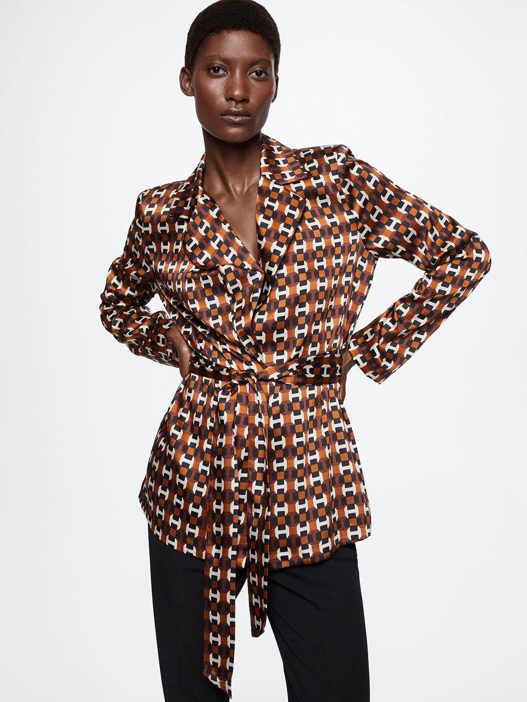 mango brown geometric print shirt style sustainable top
