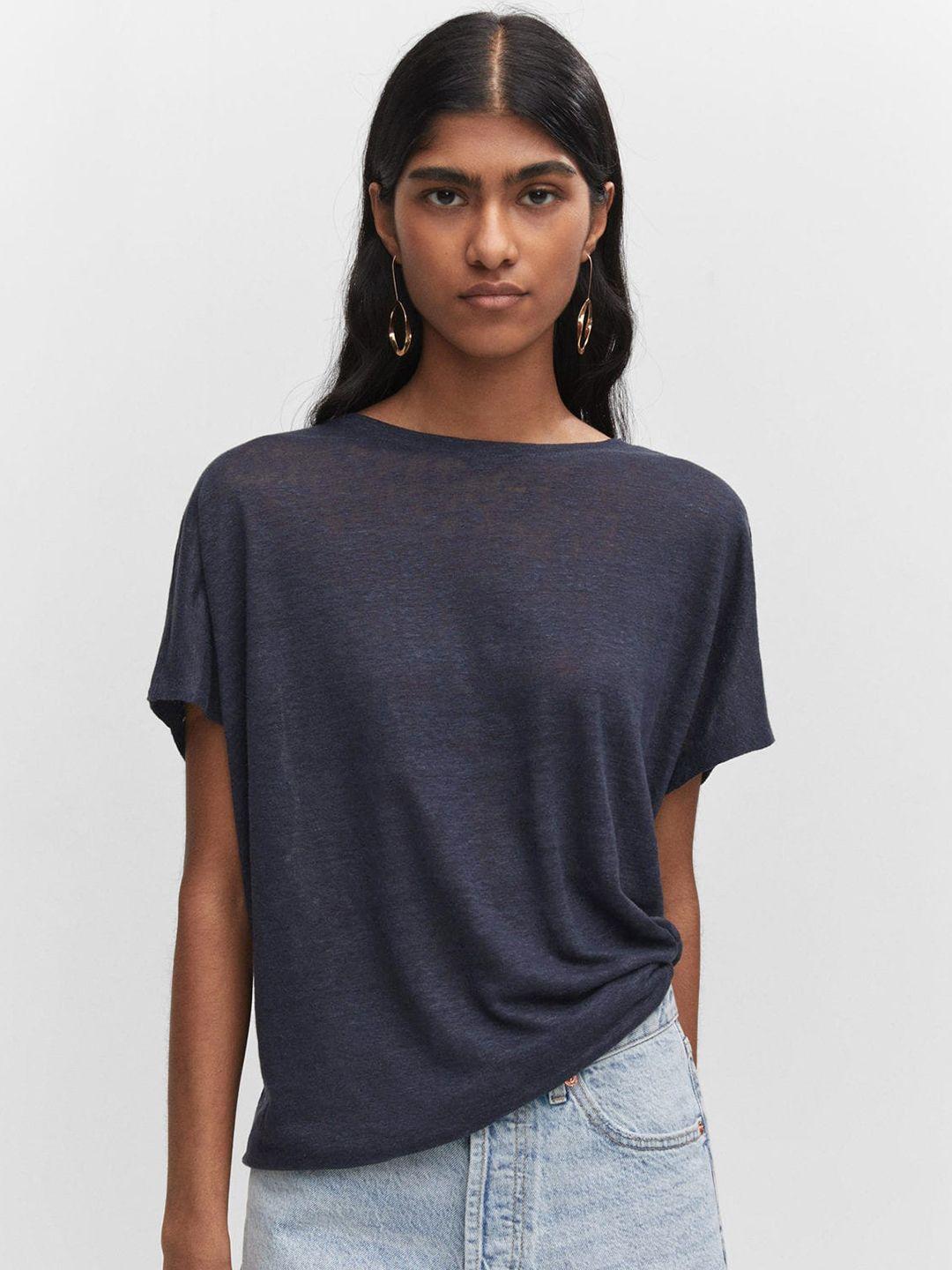 mango extended sleeves pure linen t-shirt