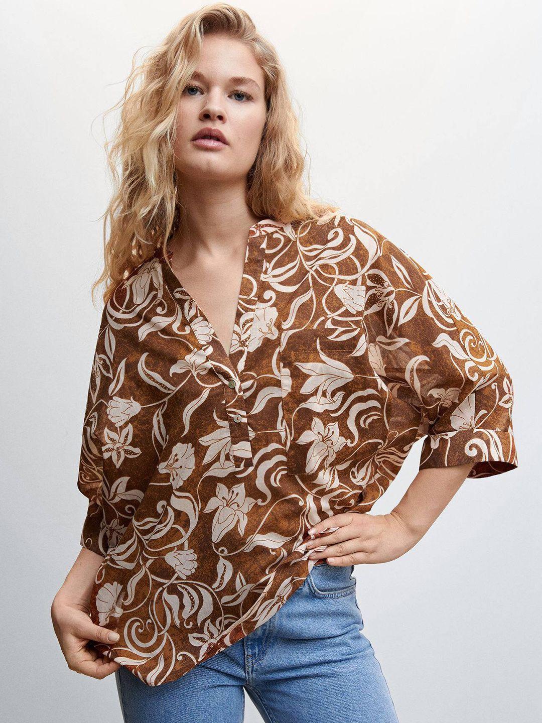 mango floral print pure cotton shirt style top