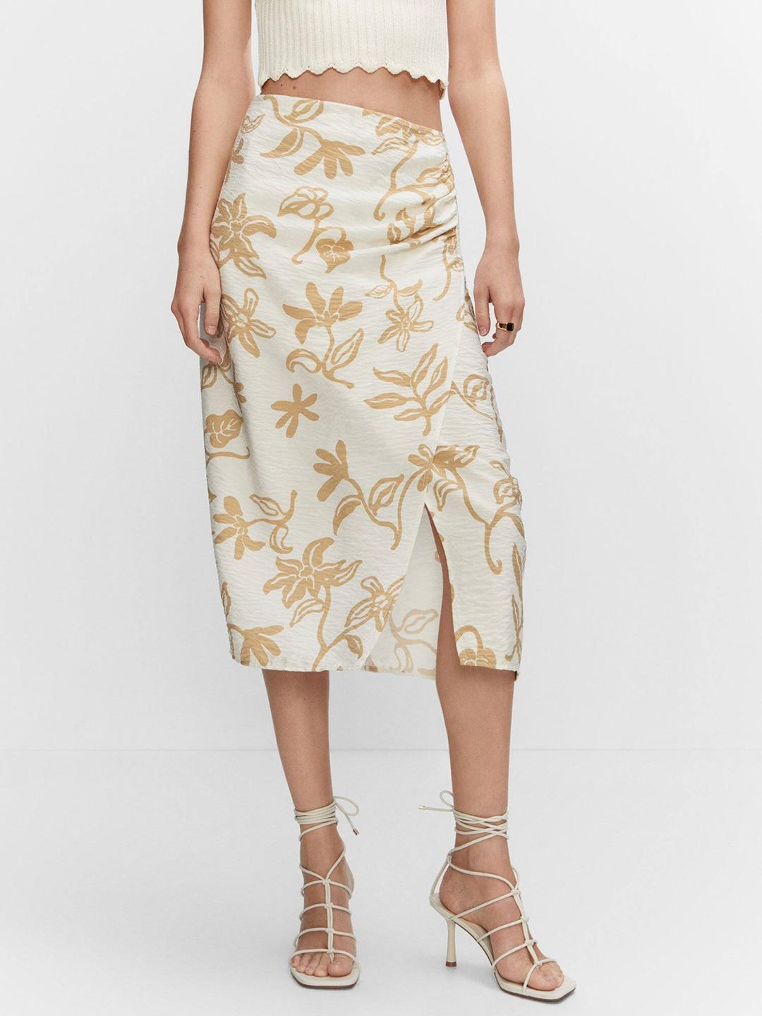 mango floral printed side slit a-line skirt
