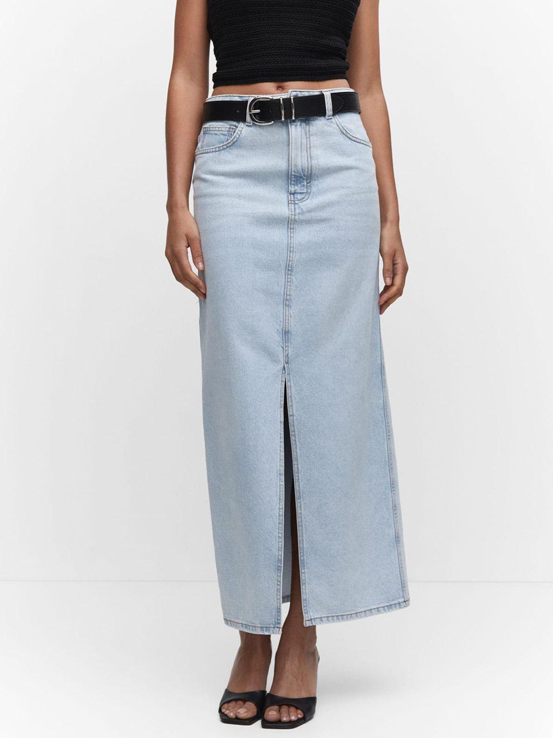 mango front-slit straight denim maxi skirt