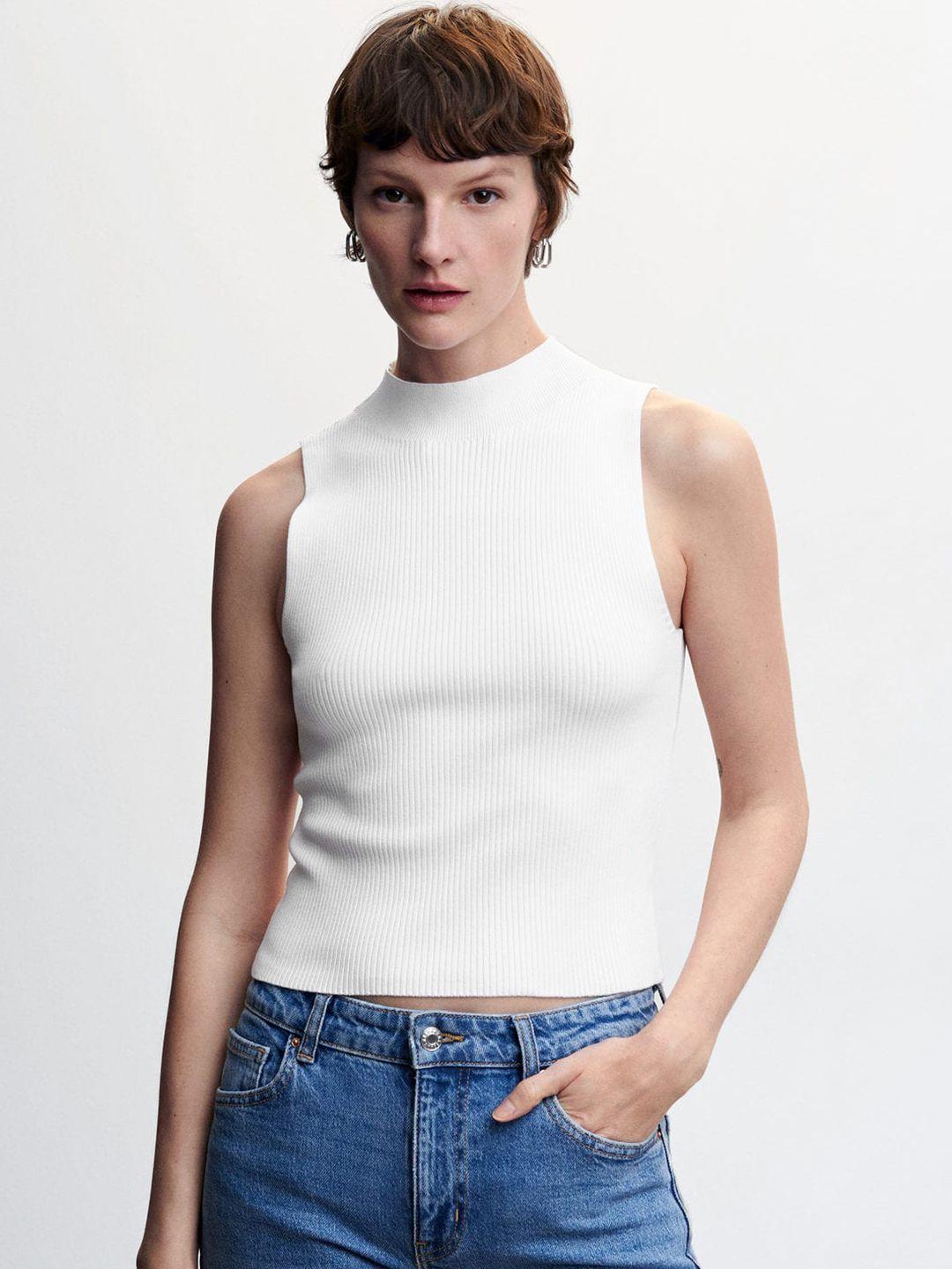 mango high neck ribbed fitted crop top