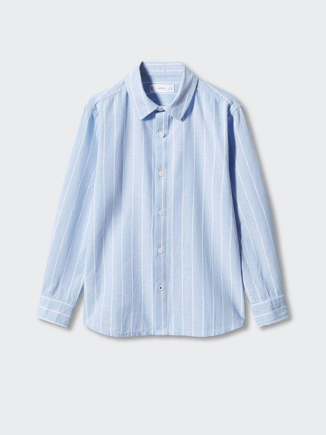 mango kids boys vertically striped regular fit cotton linen shirt