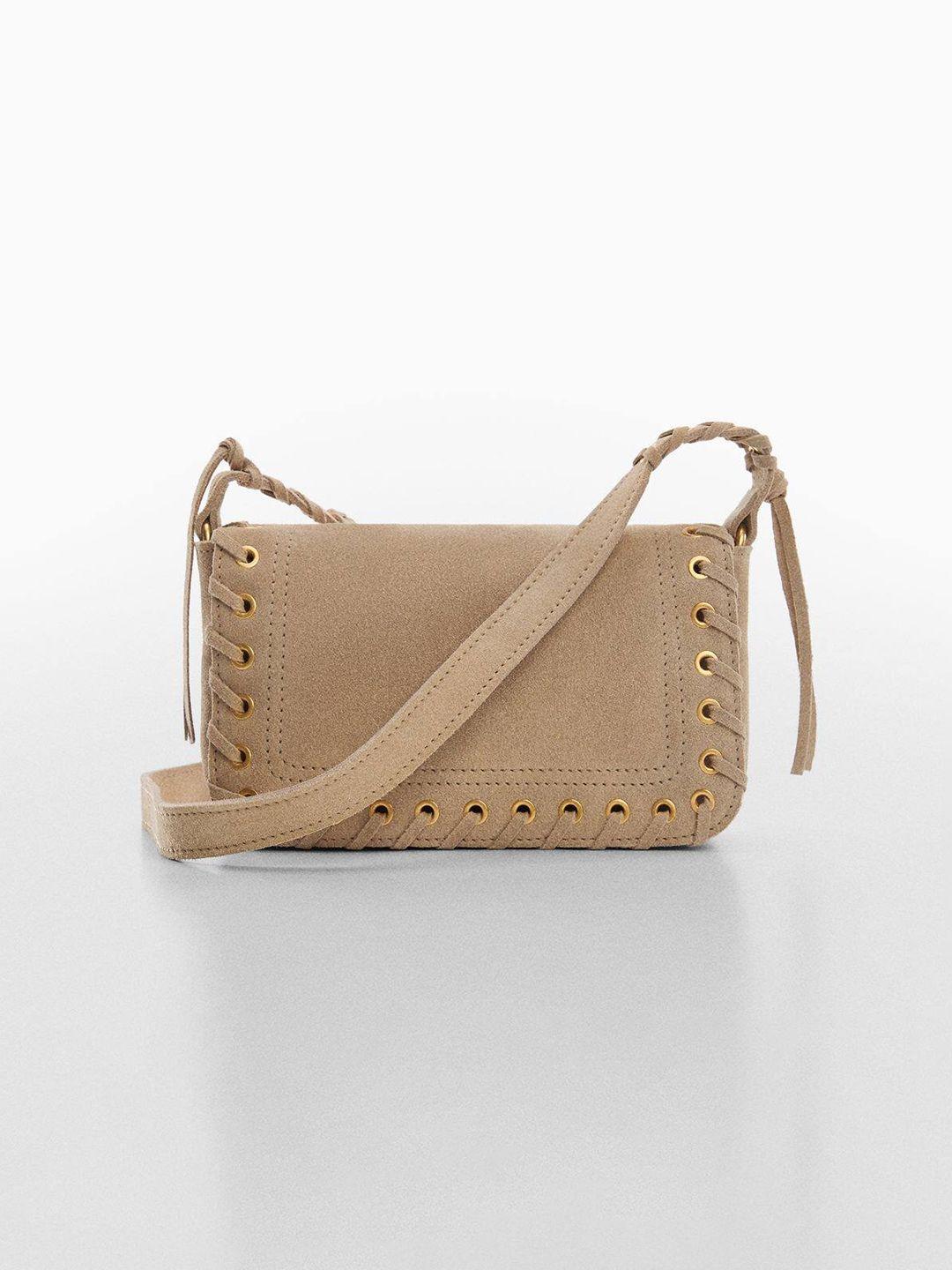 mango leather structured sling bag with rivet detail