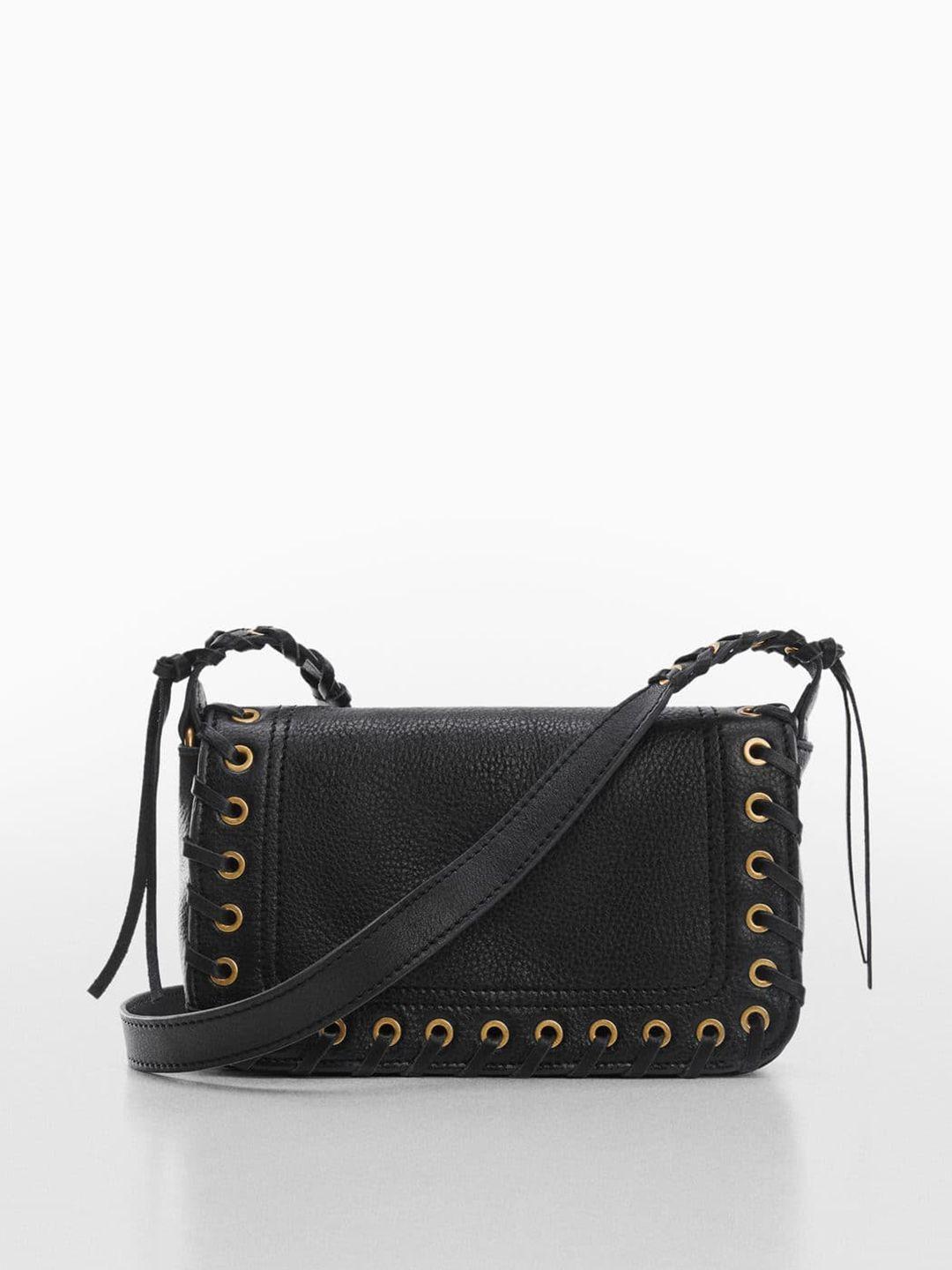 mango leather structured sling bag with rivet detail