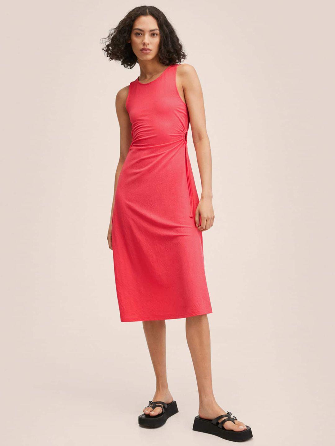 mango magenta pink a-line midi dress with cut-out detail