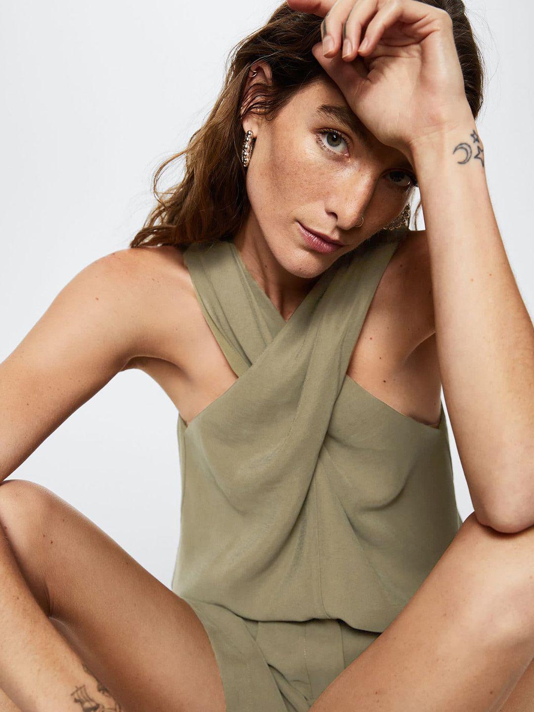 mango olive green solid layered top