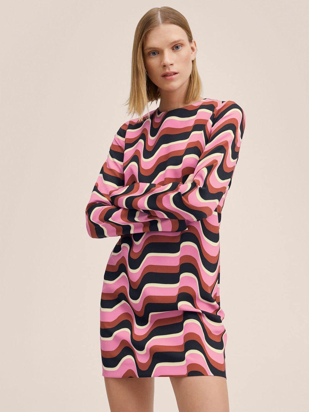 mango pink & black printed a-line dress