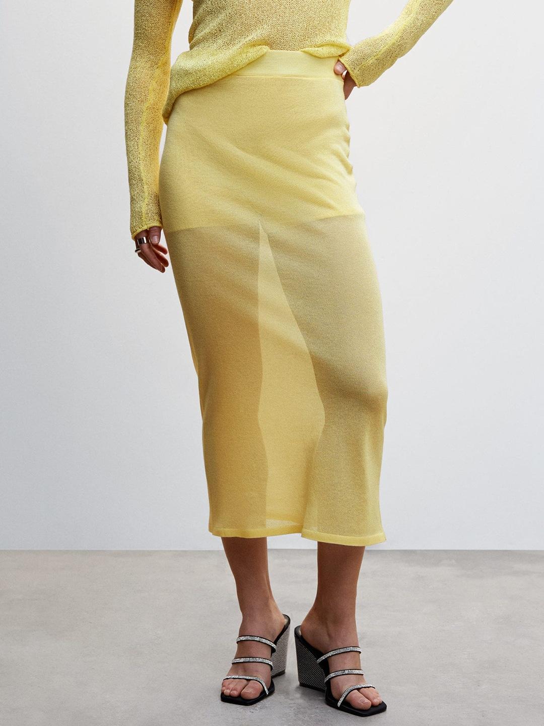 mango semi-sheer knitted midi skirt with attached shorts