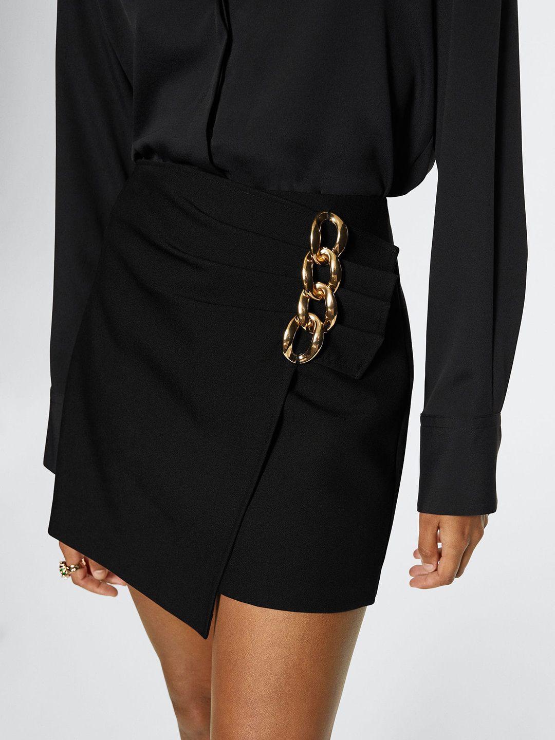 mango solid sustainable  wrap mini skirt with chain detail