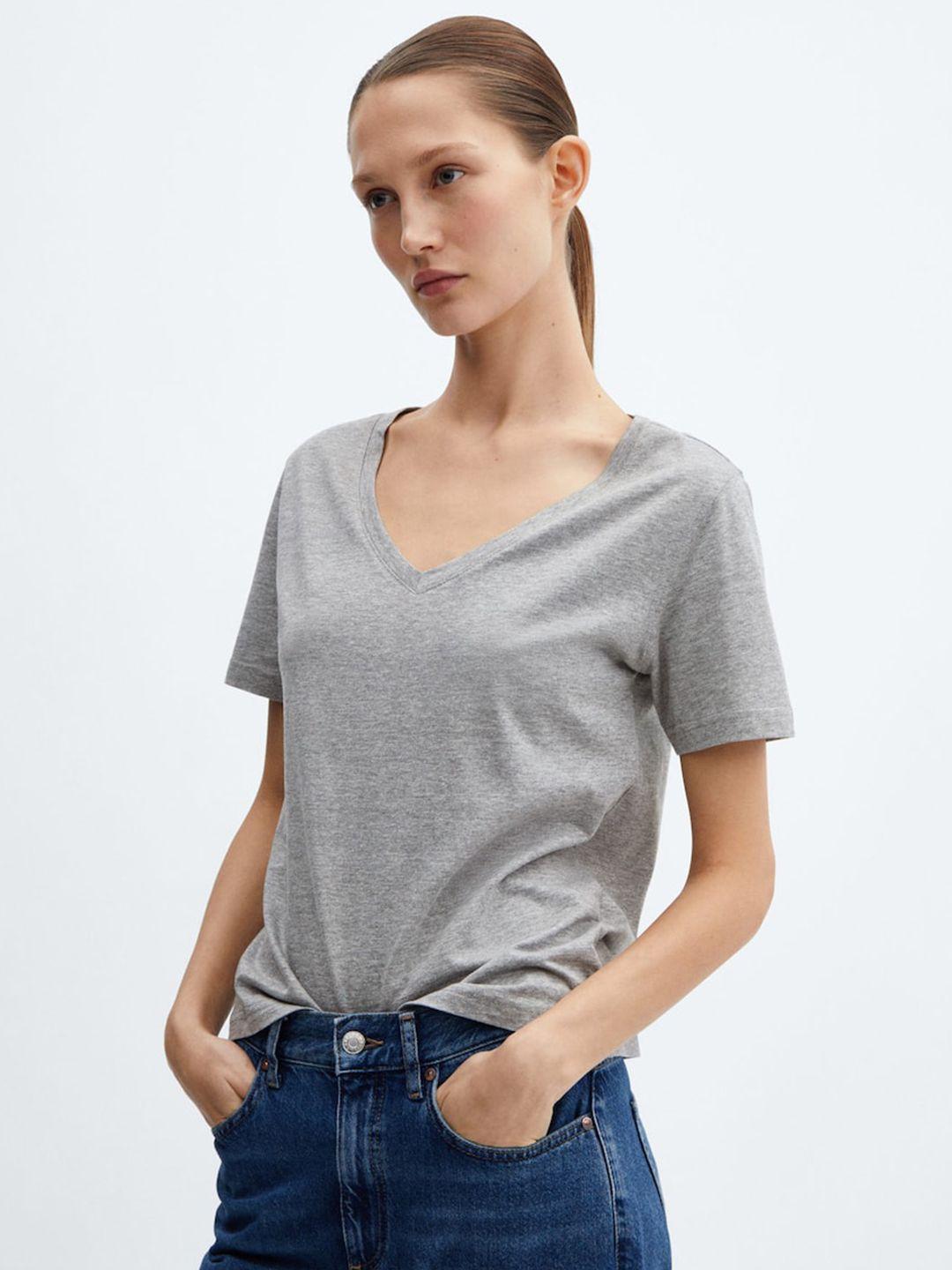 mango v-neck solid t-shirt