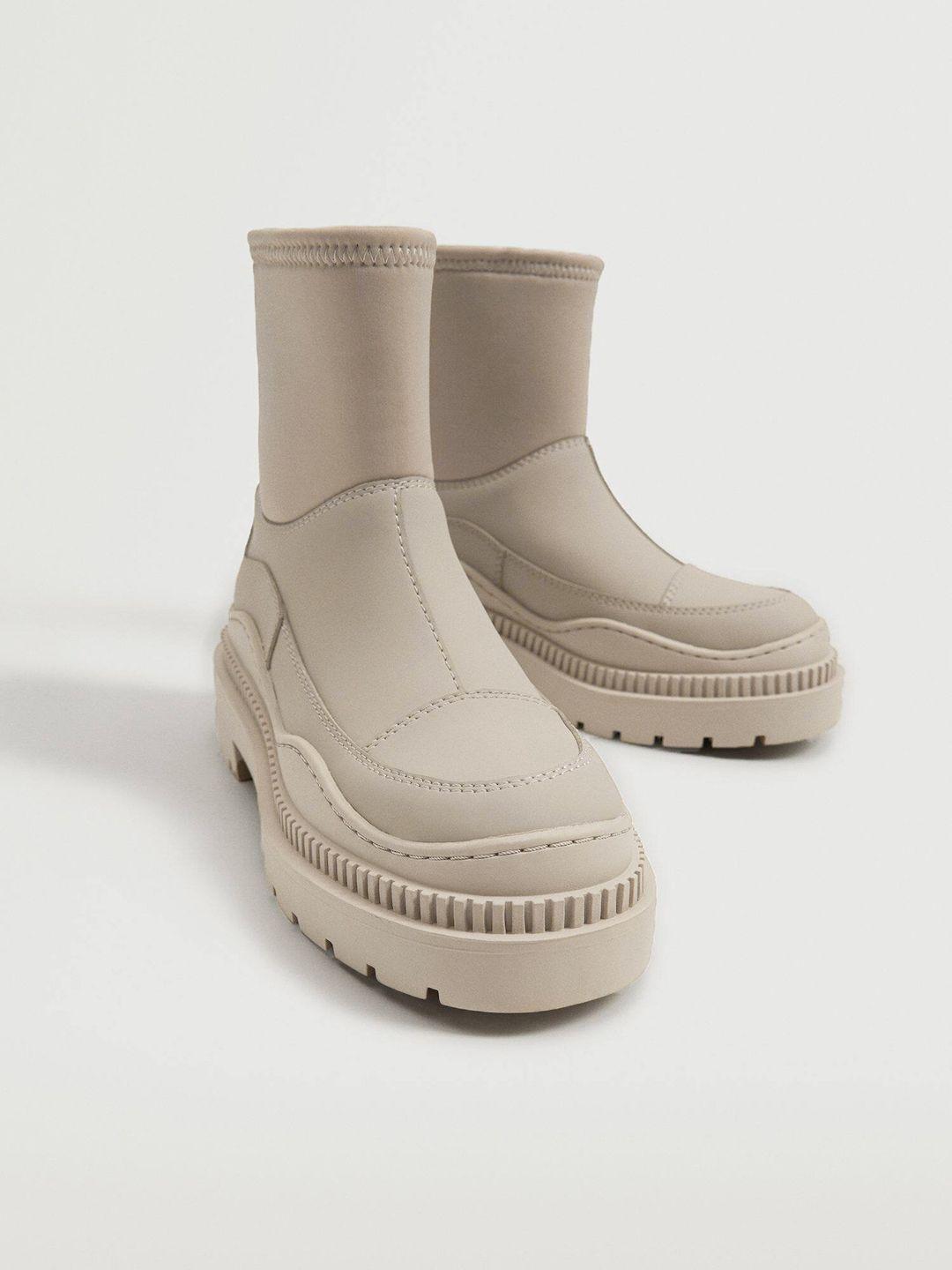 mango women beige solid mid-top chunky boots
