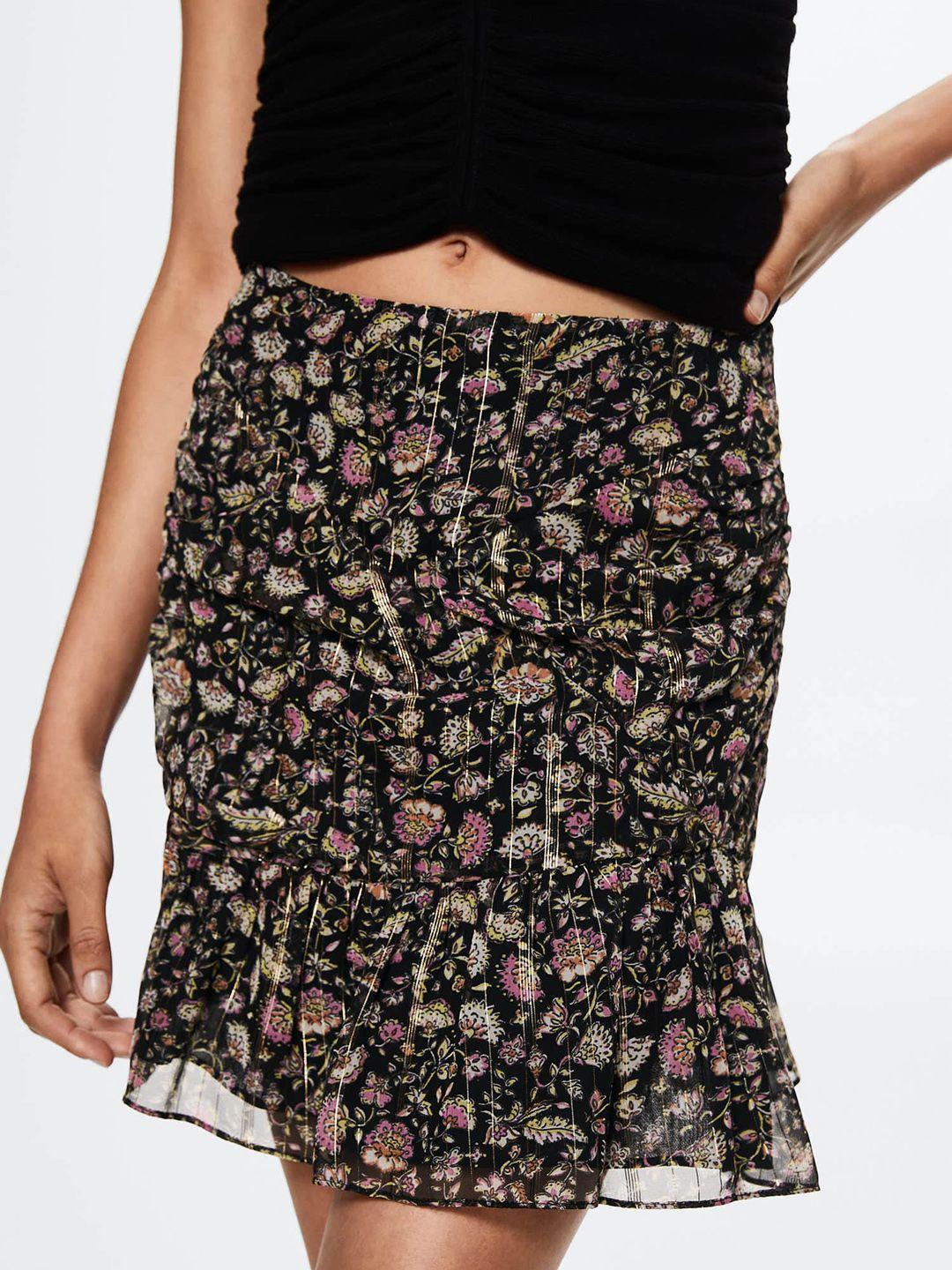 mango women black & pink ethnic motifs printed a-line skirt