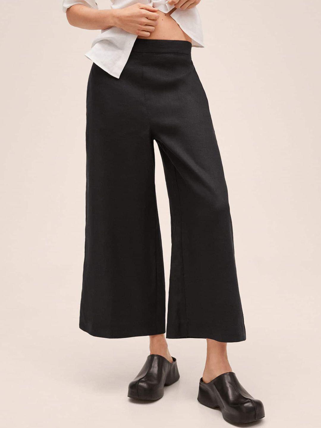 mango women black solid culottes trousers
