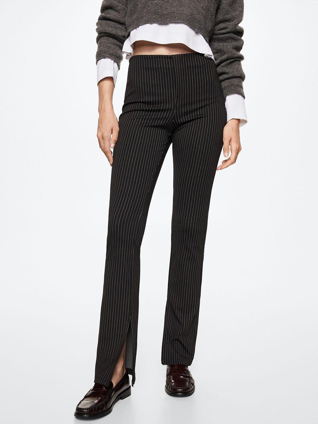 mango women black sustainable pin-striped straight fit high-rise trousers