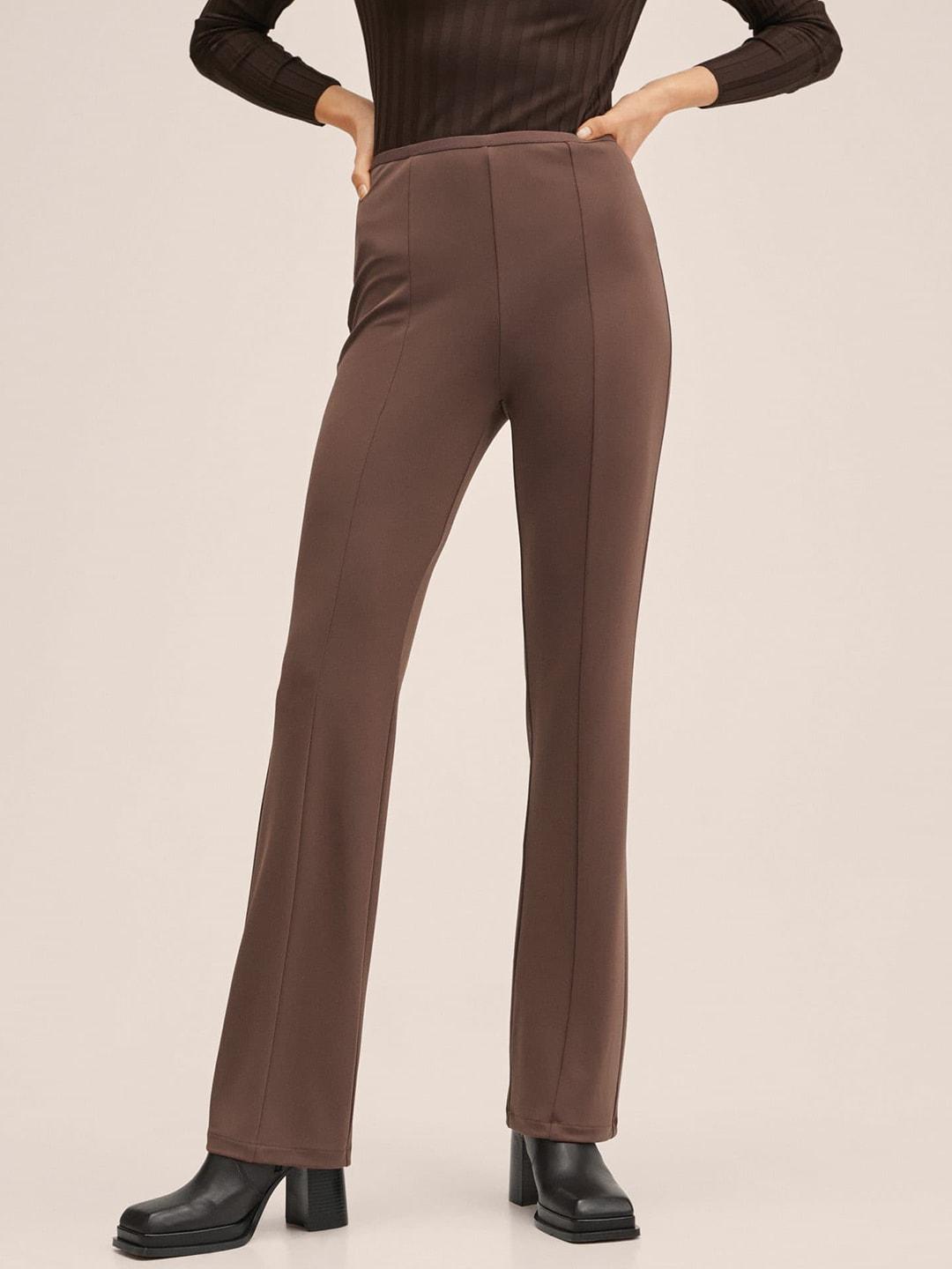 mango-women-coffee-brown-solid-flared-trousers