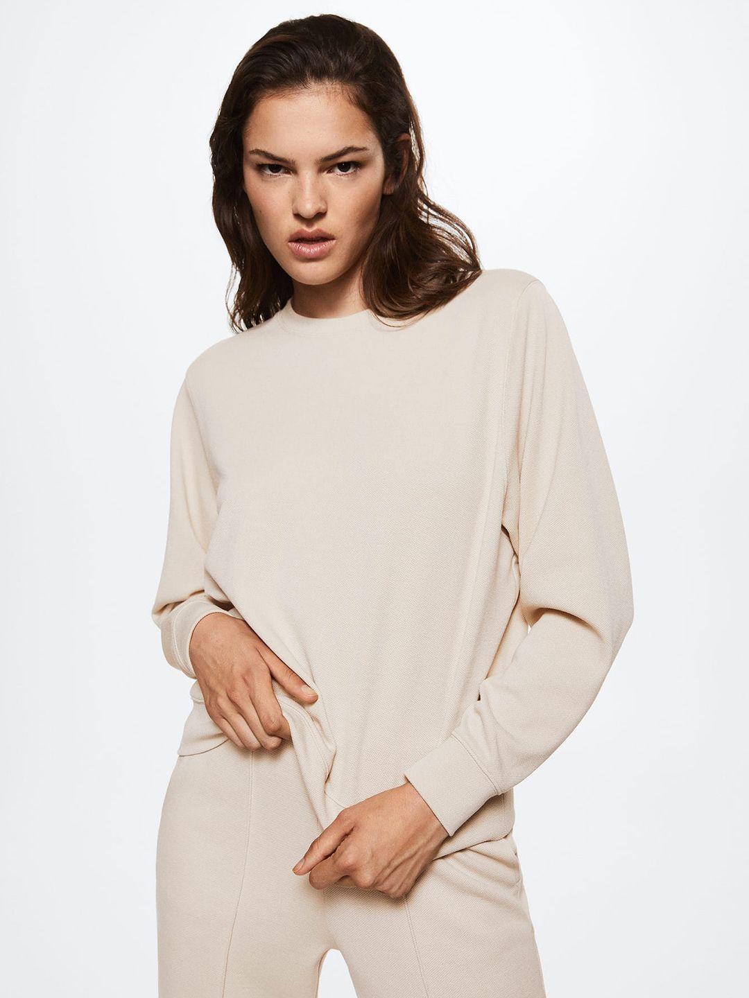 mango women cream-coloured round neck sustainable knitted pullover